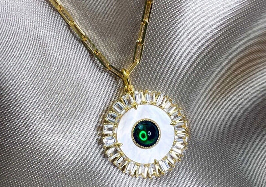 ネックレス スターリングシルバー925 マザーオブパール 金属アレルギー ギフトボックス&ギフトバック付き グリーンクリスタル 天然石