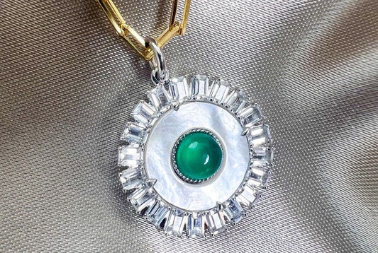 【グリーンオニキス】ネックレス スターリングシルバー925 マザーオブパール ホワイトトバーズ 金属アレルギー