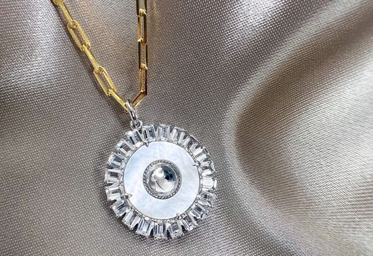 【ミラークリスタル】ネックレス スターリングシルバー925 マザーオブパール ホワイトトバーズ 金属アレルギー