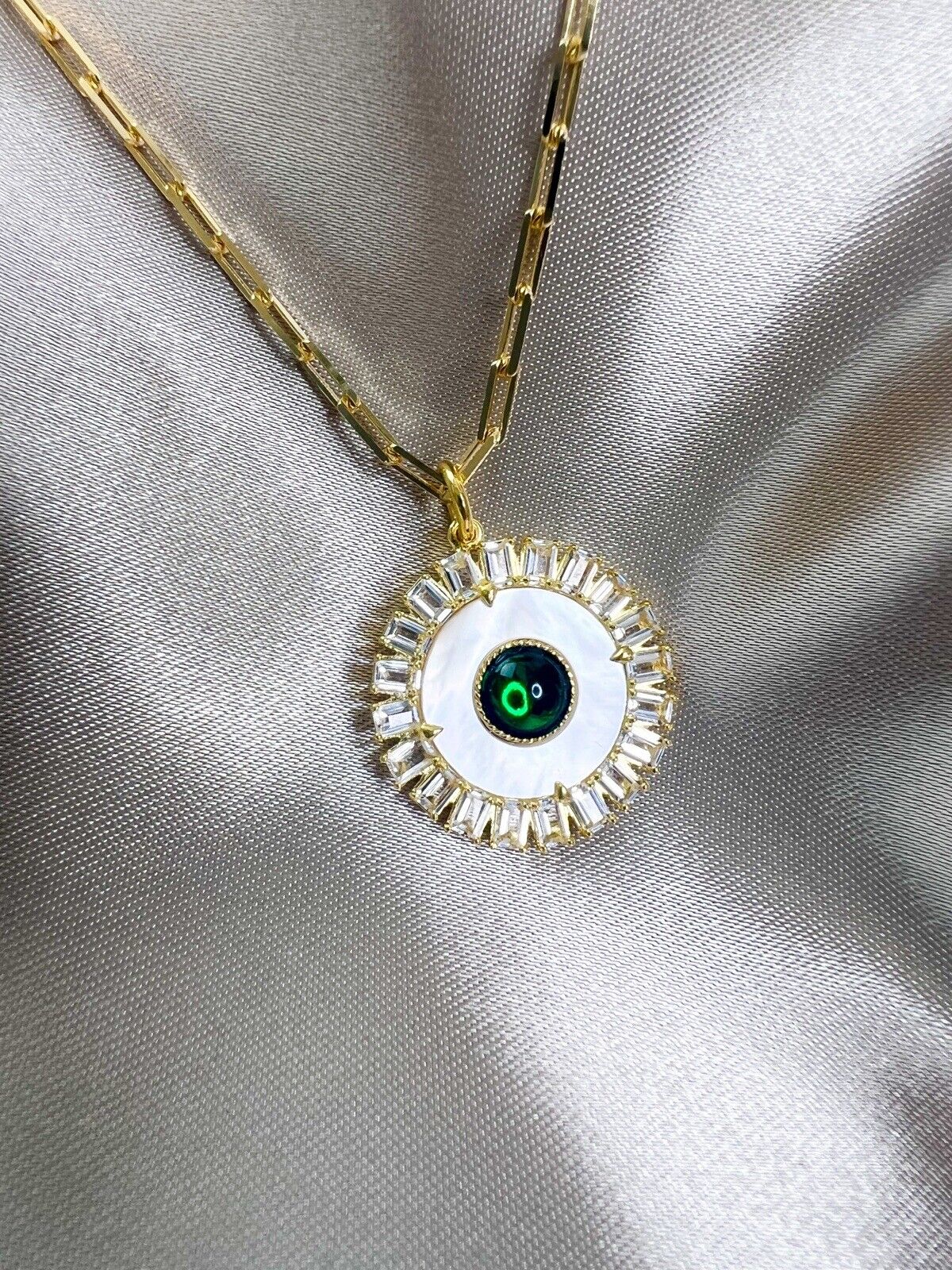 ネックレス スターリングシルバー925 マザーオブパール 金属アレルギー ギフトボックス&ギフトバック付き グリーンクリスタル 天然石