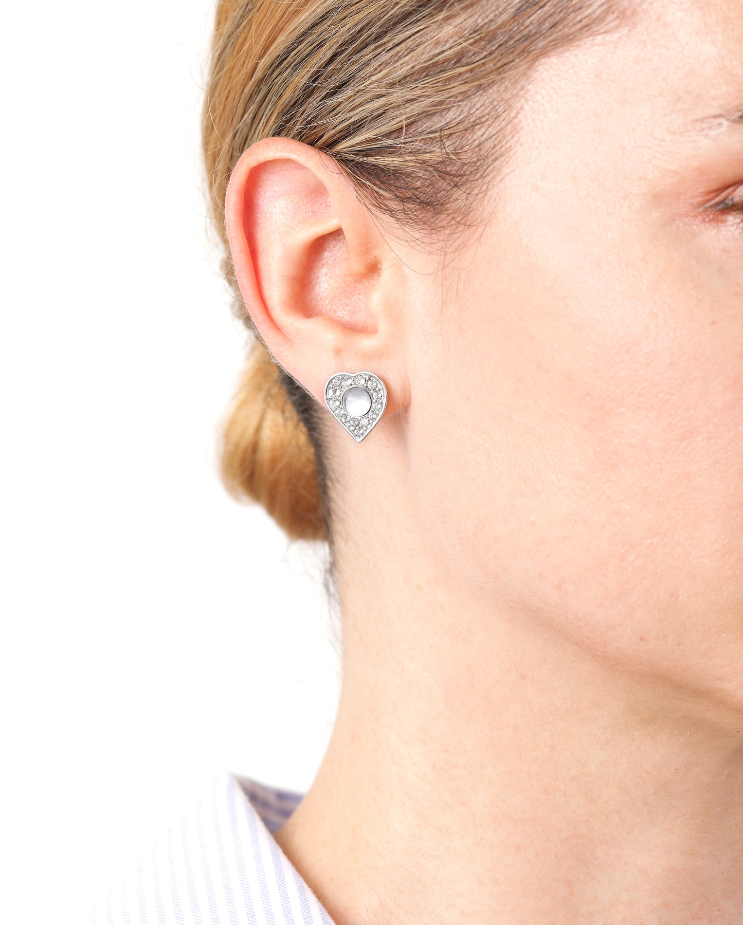 ハート スタッドピアス Swarovskiクリスタル スターリングシルバ-925製 ロジウムコーティング ガラスカボション